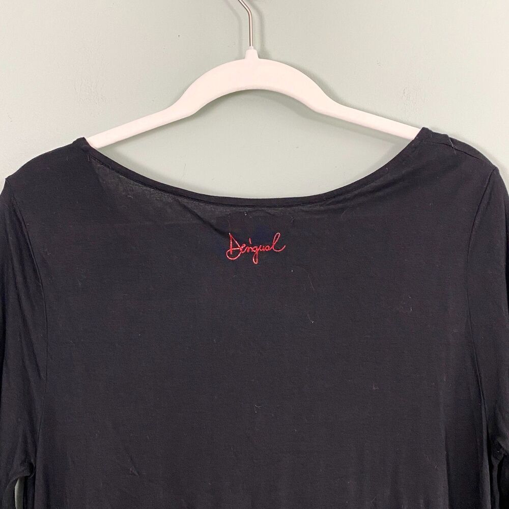Desigual Whimsigoth Top Blouse Tattoo Boho Flowy Womens Large Black Red Fairy - Picture 3 of 13